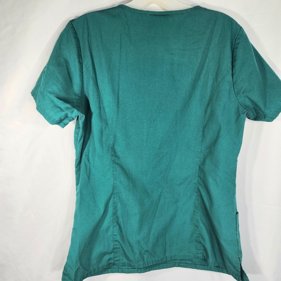Cherokee Green Sparrow Smocked Shoulders Short Sleeve Scrub Top Size Small - Picture 7 of 8